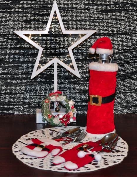 Vánoční dekorace na láhve - obal na láhev Santa Claus