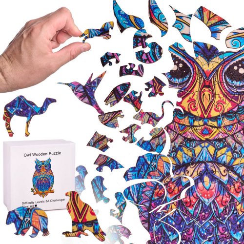 KIK KX5371 Dřevěné puzzle sova A3 130 prvků