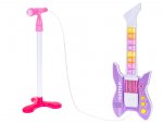 KIK Detská rocková elektrická gitara na batérie + mikrofón fialová
