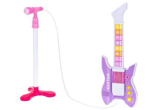KIK Detská rocková elektrická gitara na batérie + mikrofón fialová