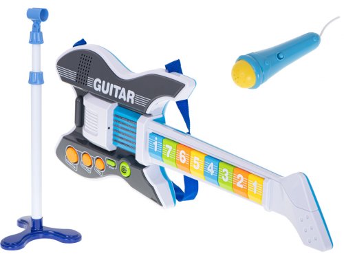 KIK Dětská rocková elektrická kytara na baterie + mikrofon modrá