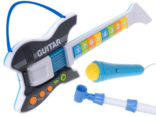 KIK Dětská rocková elektrická kytara na baterie + mikrofon modrá