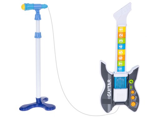 KIK Detská rocková elektrická gitara na batérie + mikrofón modrá