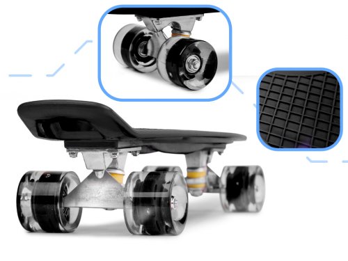 KIK Pennyboard se svítícími LED koly 56 x 15 cm černý