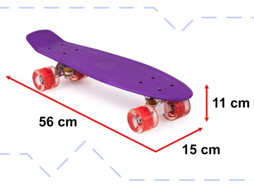 KIK Pennyboard se svítícími LED koly 56 x 15 cm fialový