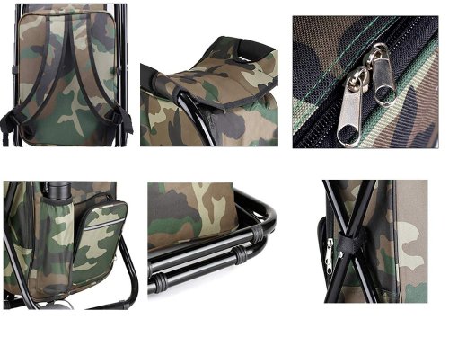 Verk 01673 Kempingová skladacia stolička s batohom, termou taškou 3 v 1 maskáč