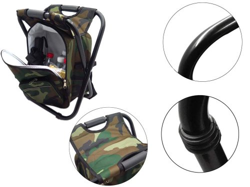 Verk 01673 Kempingová skladacia stolička s batohom, termou taškou 3 v 1 maskáč