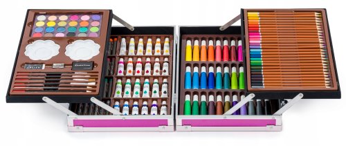 KIK KX5353 Velká sada v kufříku pro malé malíře 145 ks růžová