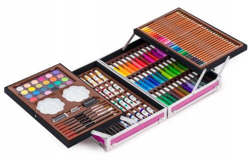 KIK KX5353 Velká sada v kufříku pro malé malíře 145 ks růžová