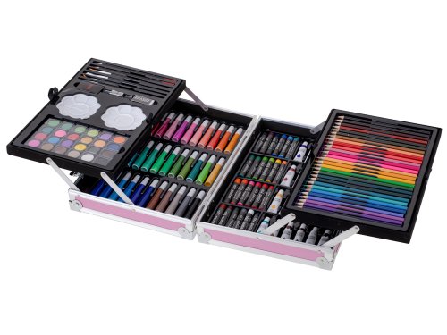 KIK KX5353 Velká sada v kufříku pro malé malíře 145 ks růžová