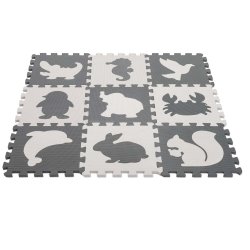 KIK Kontrastní pěnové puzzle 85 cm x 85 cm, 9 ks černá, šedo-krémové