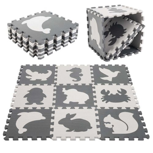 KIK Kontrastní pěnové puzzle 85 cm x 85 cm, 9 ks černá, krémová