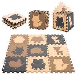 KIK Kontrastní pěnové puzzle 85 cm x 85 cm, 9 ks hnědá, krémová