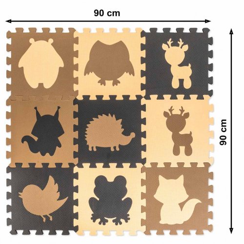 KIK Kontrastné penové puzzle 85 cm x 85 cm, 9 ks hnedá, krémová