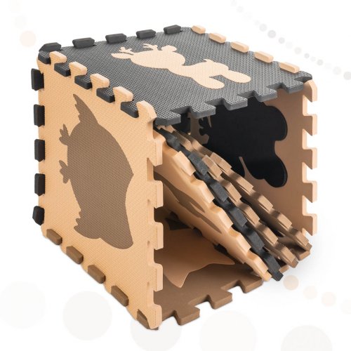 KIK Kontrastné penové puzzle 85 cm x 85 cm, 9 ks hnedá, krémová