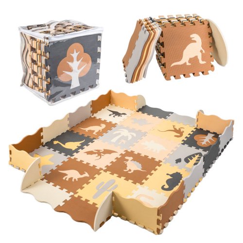 KIK Kontrastné penové puzzle 30 x 30 cm, 36 ks dinosaury, farebná