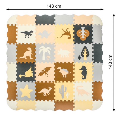 KIK Kontrastné penové puzzle 30 x 30 cm, 36 ks dinosaury, farebná