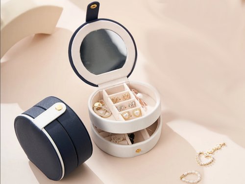 Verk 01787 Designová šperkovnice se zrcátkem kulatá bílá