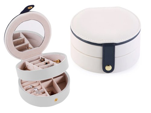 Verk 01787 Designová šperkovnice se zrcátkem kulatá bílá