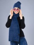 LEMA 1344 Dámsky zimný set čiapky a šál Alpaka tmavo modrý