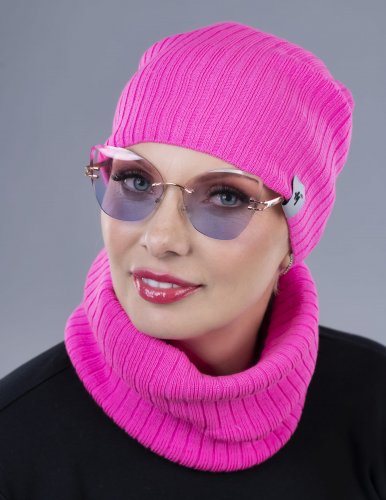 LEMA 1014 Dámsky zimný set čiapky a nákrčník purpurový