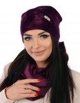 LEMA 1083 Dámsky zimný set čiapky a nákrčník fialový