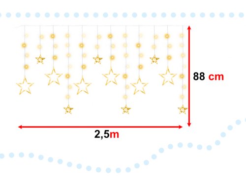 KIK KX5248 Světelný závěs hvězdy 138 LED, 2,5 m teplá bílá