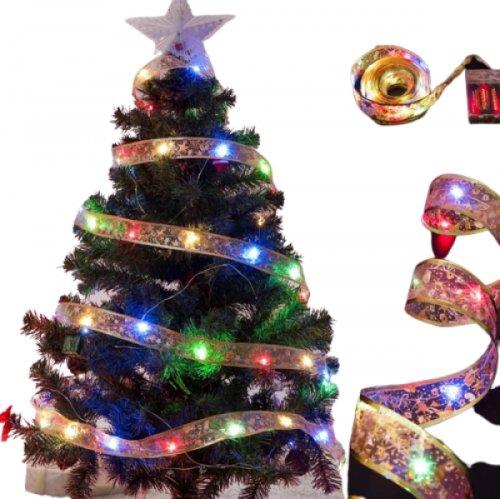 KIK KX5251 Vánoční stuha zlatá 100 LED, 10 m multicolor