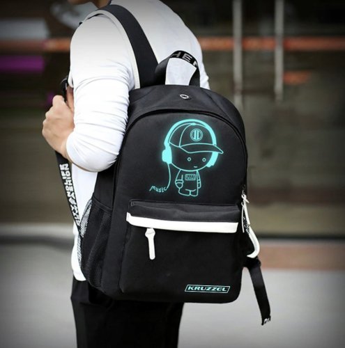 Kruzzel 19374 Chytrý svítící batoh Unisex s USB, penál, zámek, 19l, černý