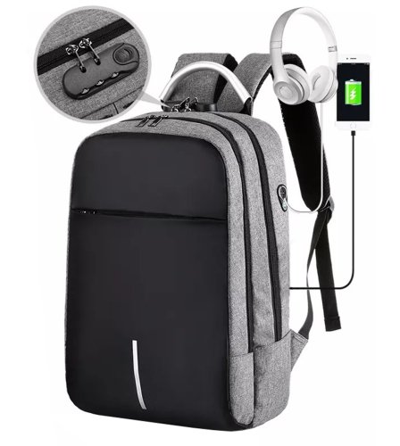 APT BQ57 Chytrý batoh Unisex s USB, zámek, šedočerný