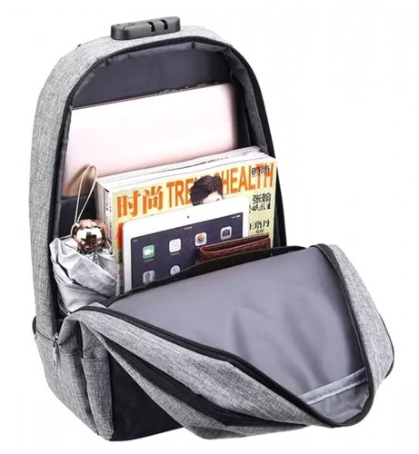 APT BQ57 Chytrý batoh Unisex s USB, zámek, šedočerný