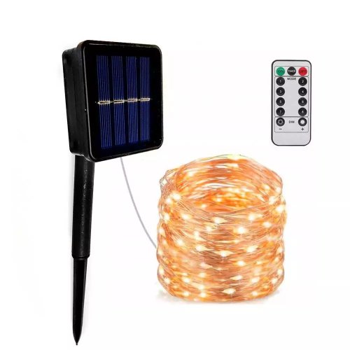Pronett XJ4457 Svetelná reťaz solárna, diaľkový ovládač 100 LED, 10 m teplá biela
