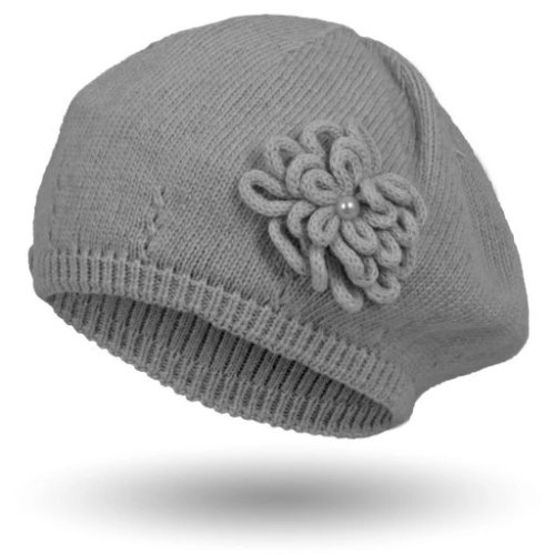 Haker Dámský zimní baret s květinou šedý