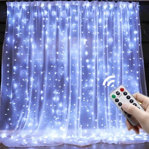 eCa Vánoční světelný závěs 200 LED, USB, dálkové ovládání, 3 x 2 m studený bílý