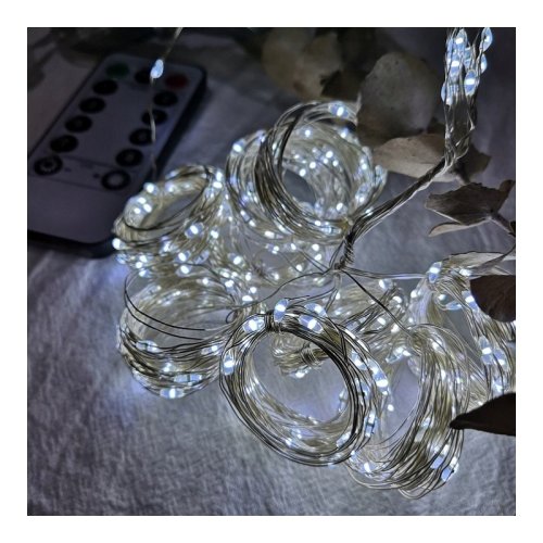 eCa Vánoční světelný závěs 200 LED, USB, dálkové ovládání, 3 x 2 m studený bílý