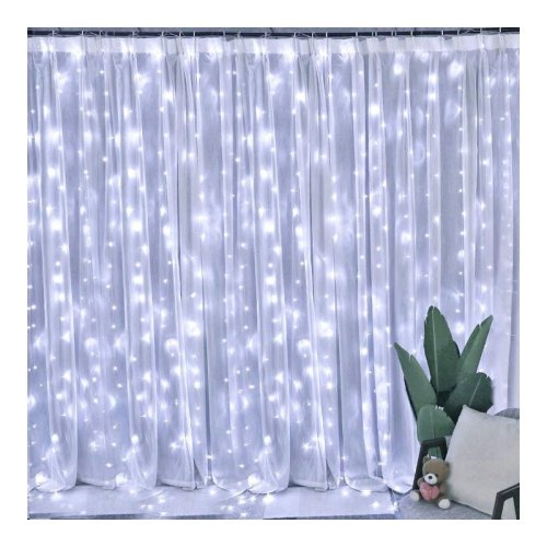 eCa Vánoční světelný závěs 200 LED, USB, dálkové ovládání, 3 x 2 m studený bílý