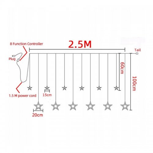 eCa Svetelný záves hviezdy 138 LED, 2,5 m teplá biela