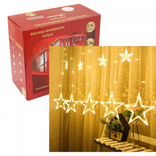 eCa Svetelný záves hviezdy 138 LED, 2,5 m teplá biela