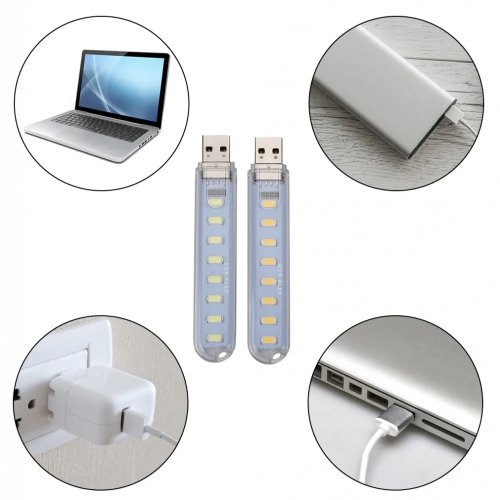 Foxter USB Lampička LED 8 teplá/studená biela