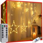 ISO 19750 Svetelný záves hviezdy 138 LED, USB, diaľkové ovládanie, teplá biela