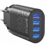 Izoxis 19908 Rýchlonabíjačka 4x USB 3.0 Quick Charge + kábel MicroUSB, Lighting, USB-TYP C čierna