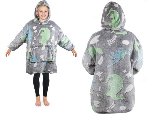 Verk 24305 Svítící plyšová mikina s kapucí dinosaurus - pro děti šedá