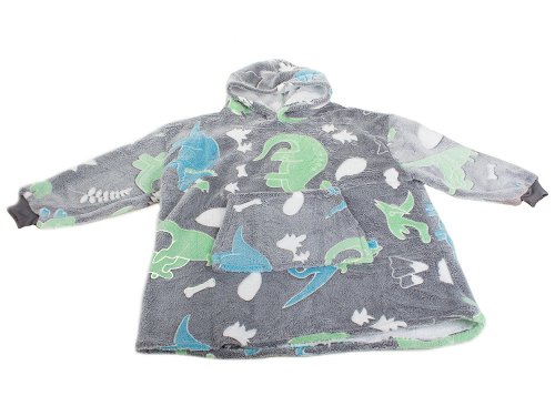 Verk 24305 Svítící plyšová mikina s kapucí dinosaurus - pro děti šedá