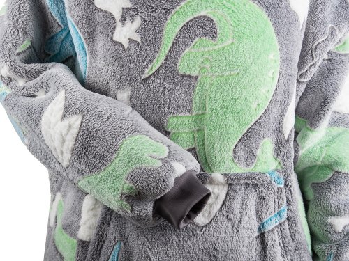 Verk 24305 Svítící plyšová mikina s kapucí dinosaurus - pro děti šedá