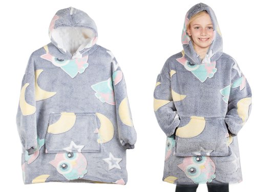 Verk 24305 Svítící plyšová mikina s kapucí sova - pro děti šedá