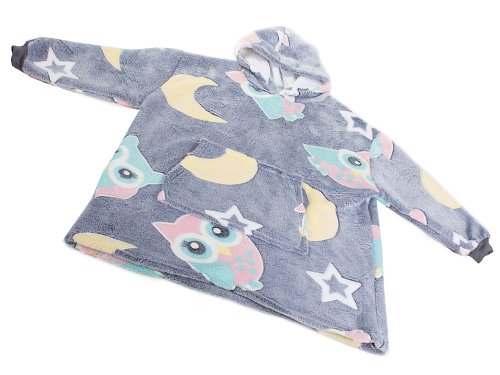 Verk 24305 Svítící plyšová mikina s kapucí sova - pro děti šedá