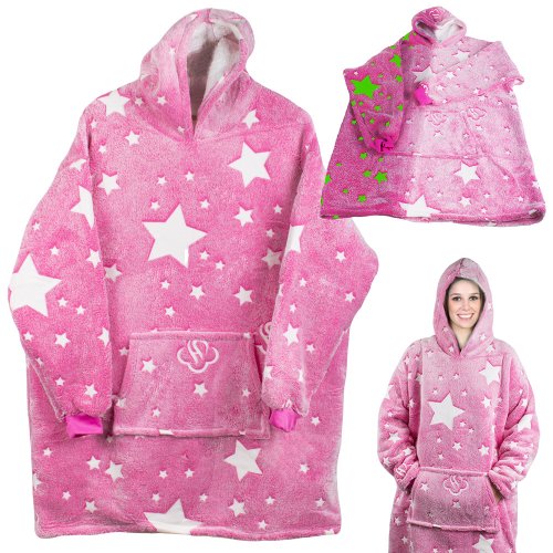 Verk Televízna mikina s kapucňou XXL svietiaca hviezdy ružová