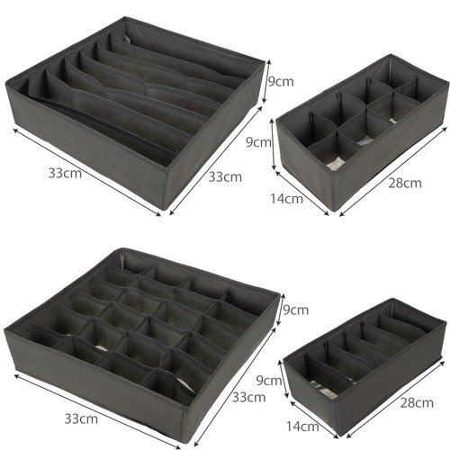 Ruhhy 19914 Skladací organizér na spodnú bielizeň 4 ks sivý