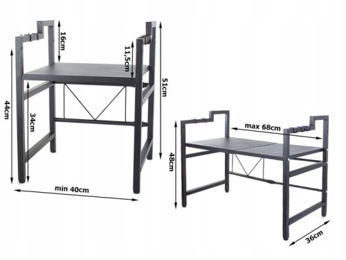 Verk 24259 Nastaviteľný kuchynský stojan na mikrovlnku čierny