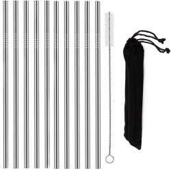 Verk 01443 Nerezová brčka 10 ks rovná + 1x kartáček na čištění 